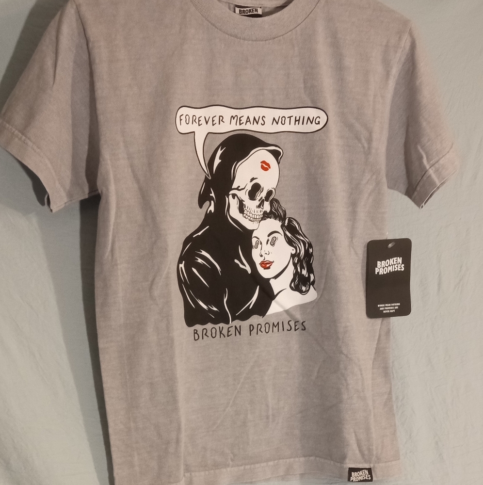Broken Promises Graphic Tee with Skeleton Design Size Small